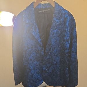 Mollie Parnis Chic Blue Floral Sparkle Blazer. P2P 21 Lgth 25 Stunning!!